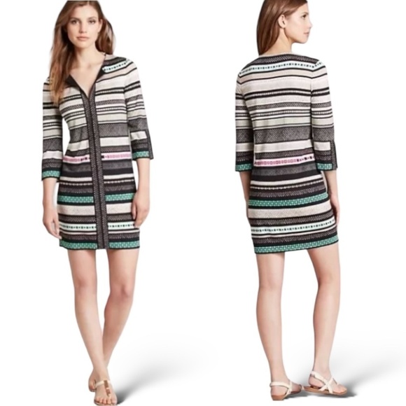 DIANE VON FURSTENBERG 100% Silk Jersey Stripe Geometric Print Mini Dress Sz 6 - Picture 1 of 11